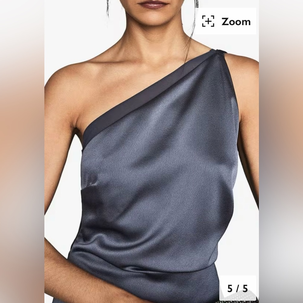 Reiss Eden Satin One Shoulder Dress, Navy - Picture 4 of 9